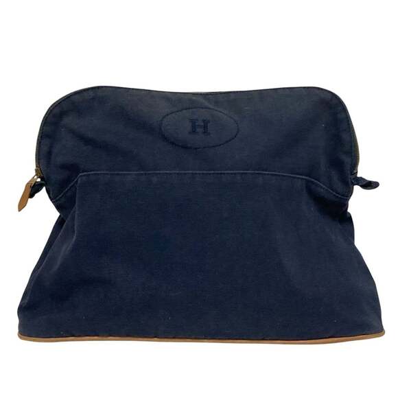 HERMES Bolide TGM Canvas Mini Pouch Navy Women's